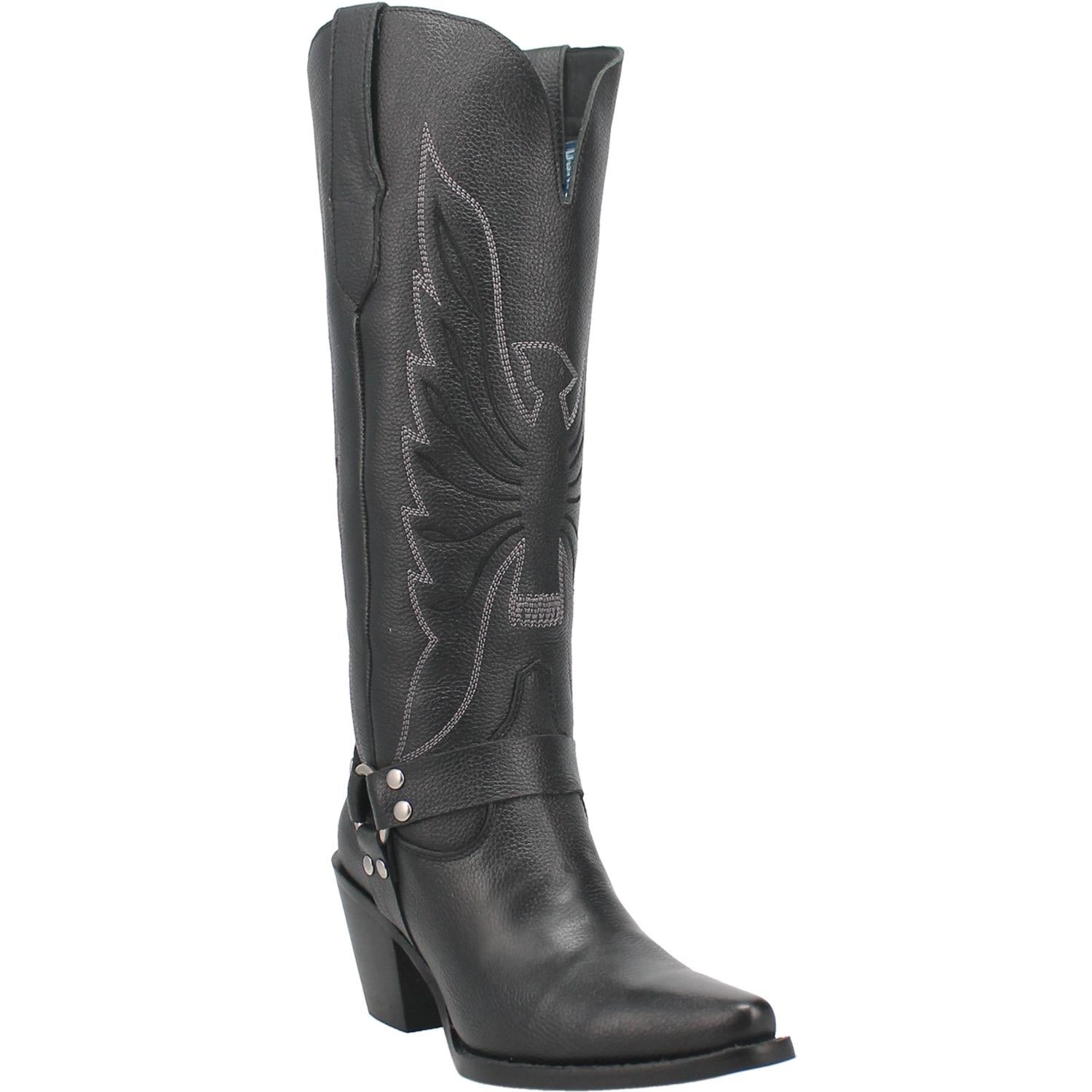 Heavens To Betsy Thunderbird Embroidered Black Leather Harness Knee High Boots (DS)