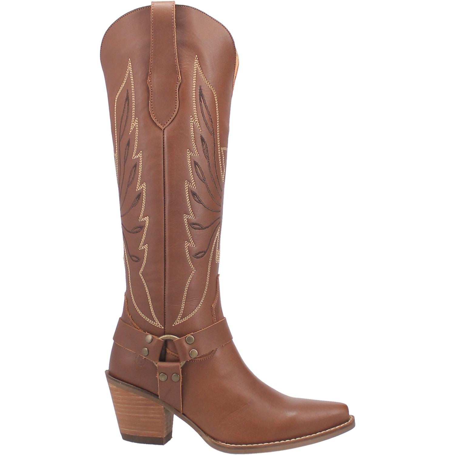 Heavens To Betsy Thunderbird Embroidered Brown Leather Harness Knee High Boots (DS)