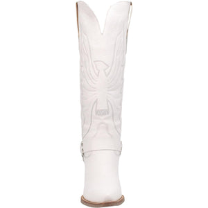 Heavens To Betsy Thunderbird Embroidered White Leather Harness Knee High Boots (DS)
