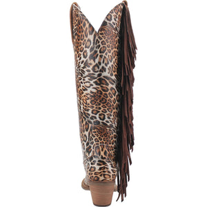 Cheetah Cowgirl Leather Fringe Knee High Boots (DS)