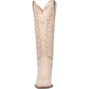 High Cotton Embroidered Sand Leather Knee High Boots (DS)