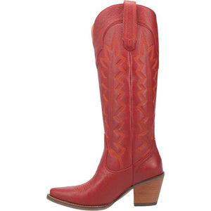 High Cotton Embroidered Red Leather Knee High Boots (DS)