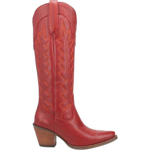 High Cotton Embroidered Red Leather Knee High Boots (DS)