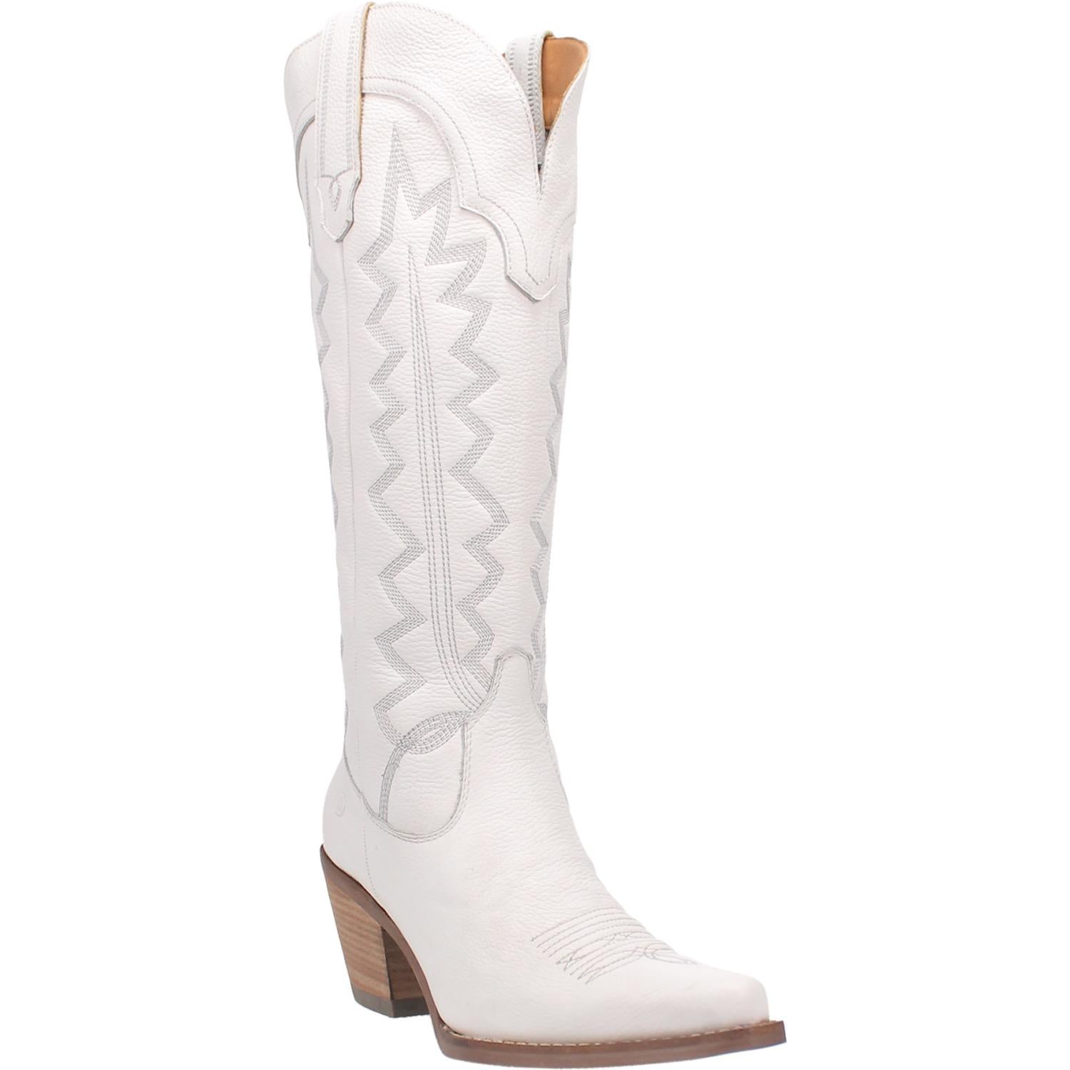 High Cotton Embroidered White Leather Knee High Boots (DS)