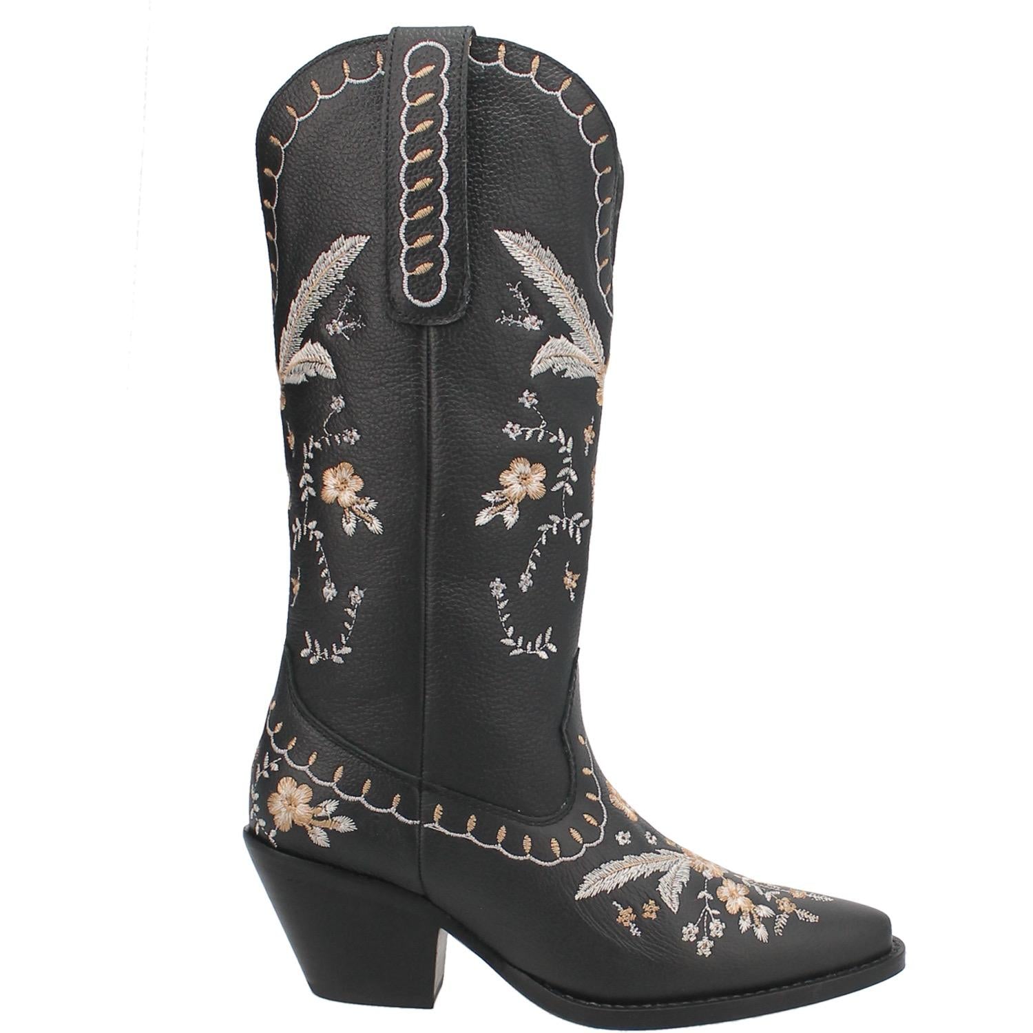 Full Bloom Black Embroidered Flower Leather Boots (DS) - BACKORDER 8/20