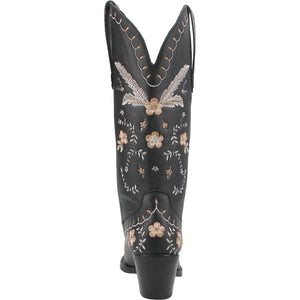 Full Bloom Black Embroidered Flower Leather Boots (DS)