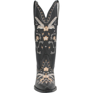 Full Bloom Black Embroidered Flower Leather Boots (DS)