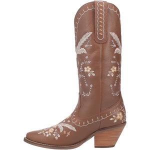 Full Bloom Brown Embroidered Flower Leather Boots (DS)