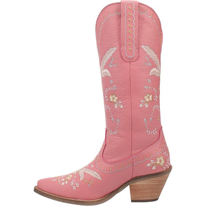 Full Bloom Pink Embroidered Flower Leather Boots (DS)
