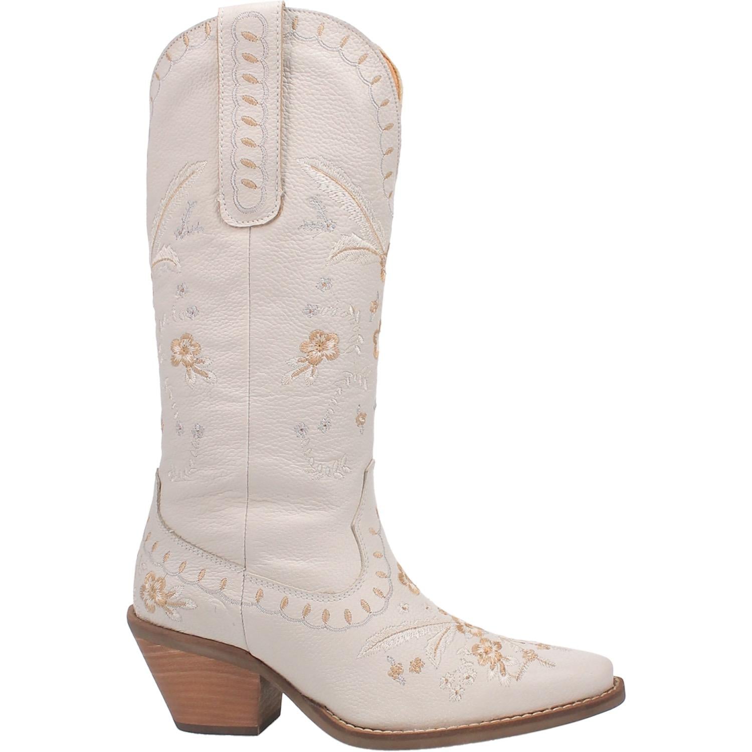 Full Bloom White Embroidered Flower Leather Boots (DS) ~ BACKORDER 9/20