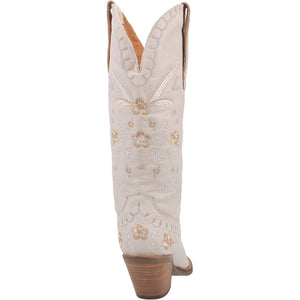 Full Bloom White Embroidered Flower Leather Boots (DS)