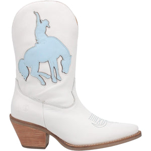 Let'Er Buck White/Blue Cowboy Design Leather Boots (DS)