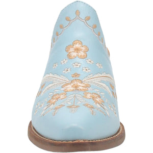 Wildflower Blue Embroidered Floral Leather Mules (DS)
