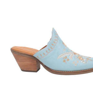Wildflower Blue Embroidered Floral Leather Mules (DS)
