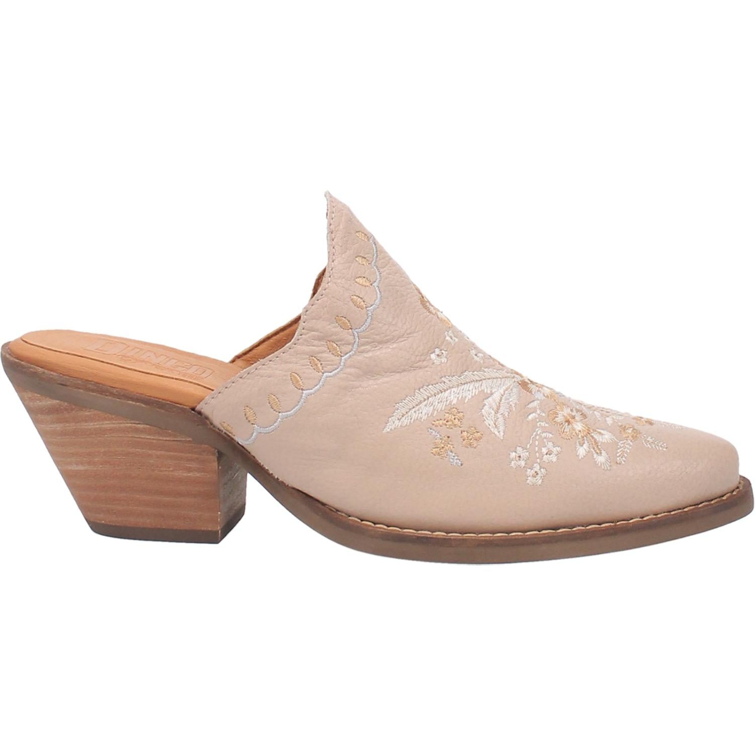 Wildflower Sand Embroidered Floral Leather Mules (DS)