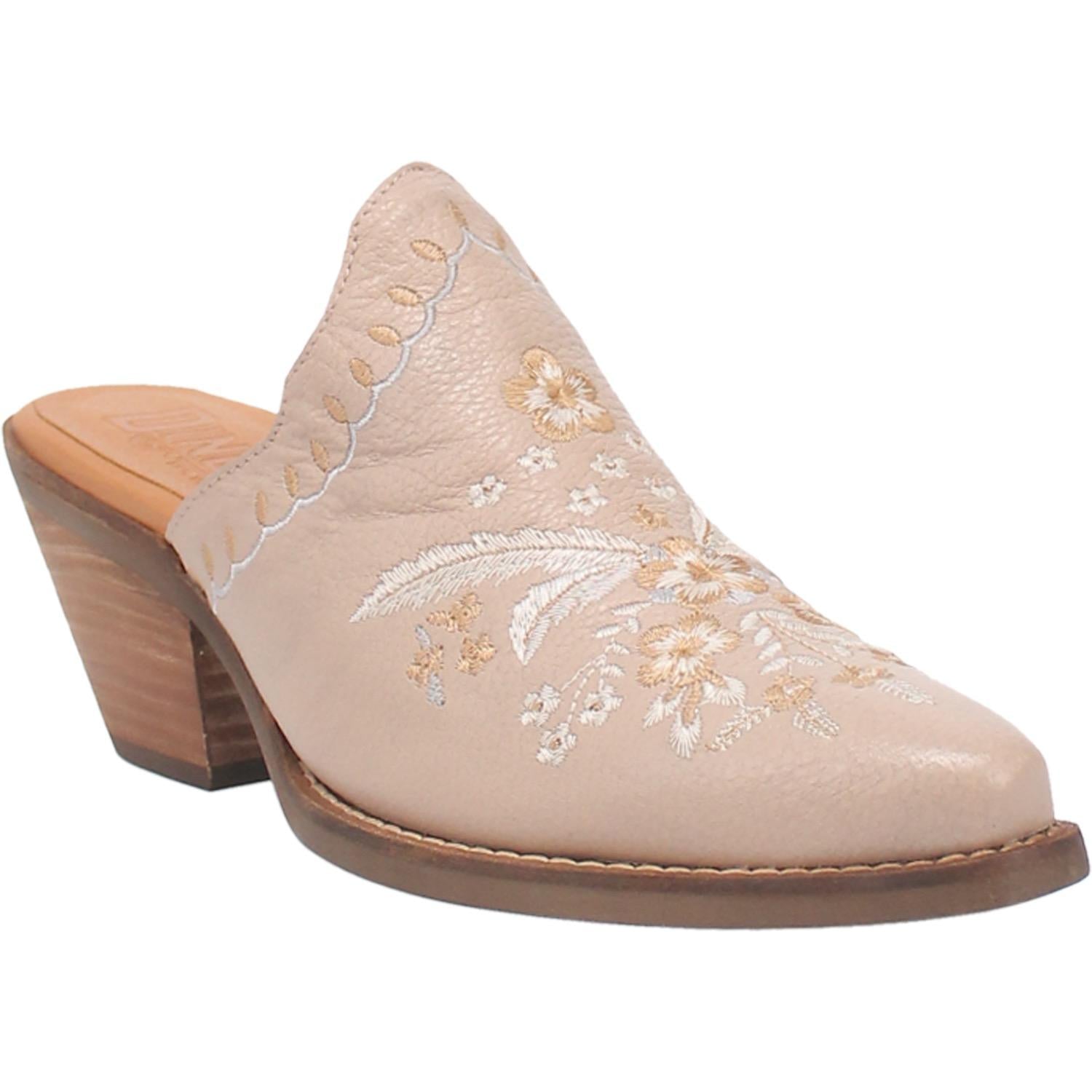 Wildflower Sand Embroidered Floral Leather Mules (DS)