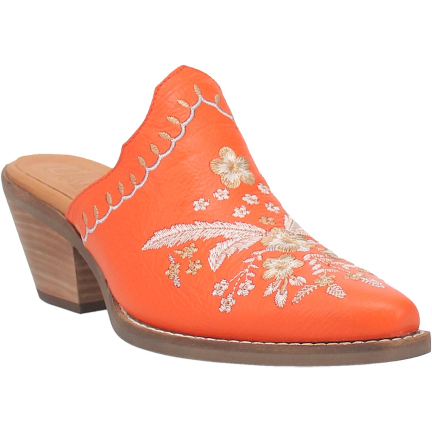 Wildflower Orange Embroidered Floral Leather Mules (DS)