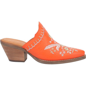 Wildflower Orange Embroidered Floral Leather Mules (DS)