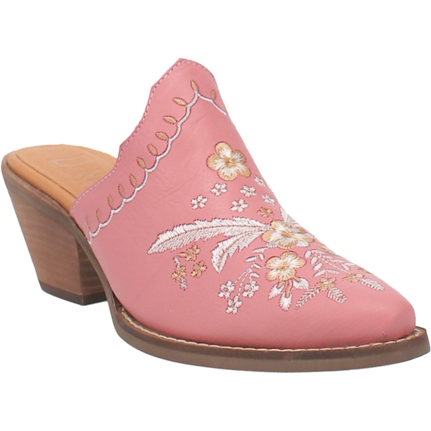 Wildflower Pink Embroidered Floral Leather Mules (DS)