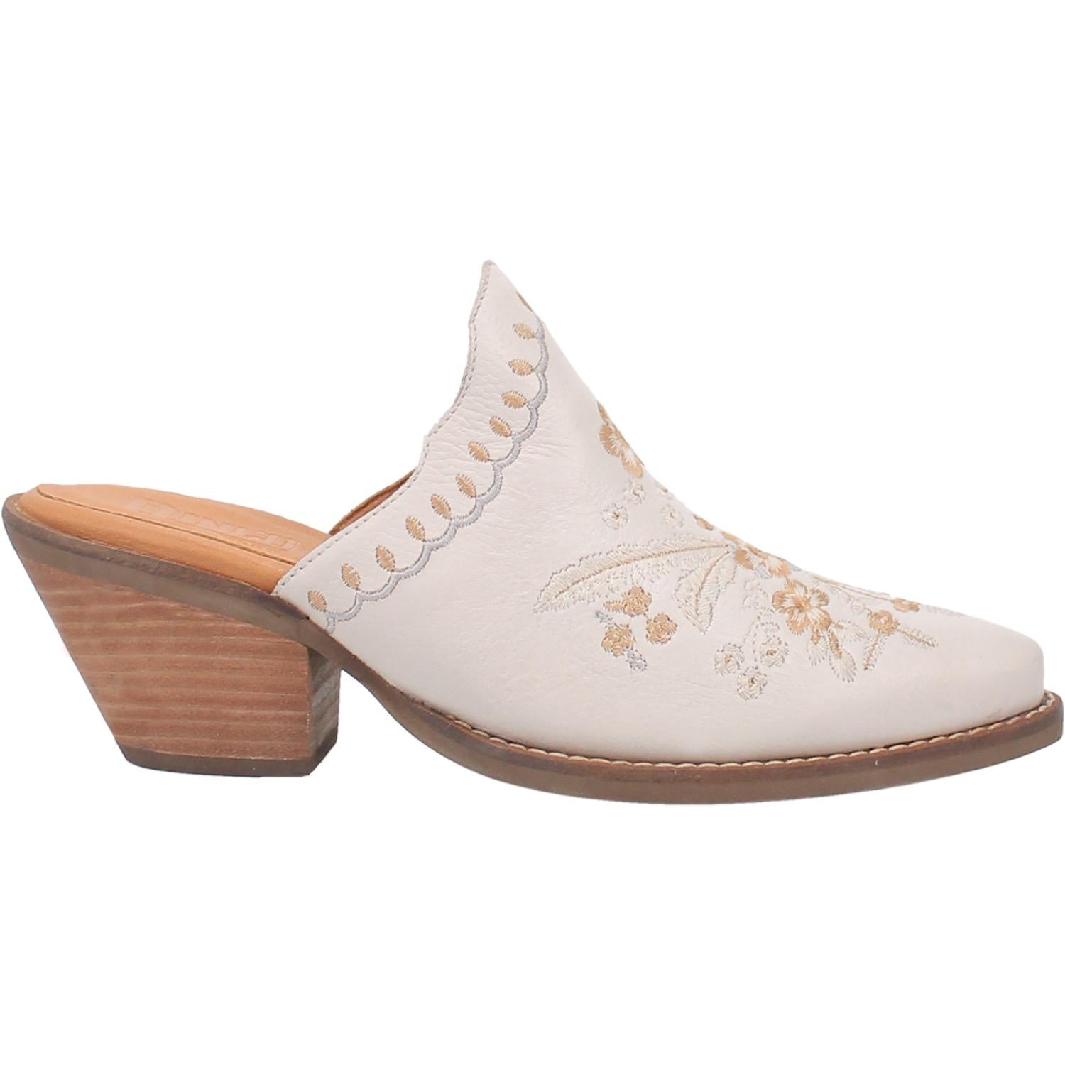 Wildflower White Embroidered Floral Leather Mules (DS)