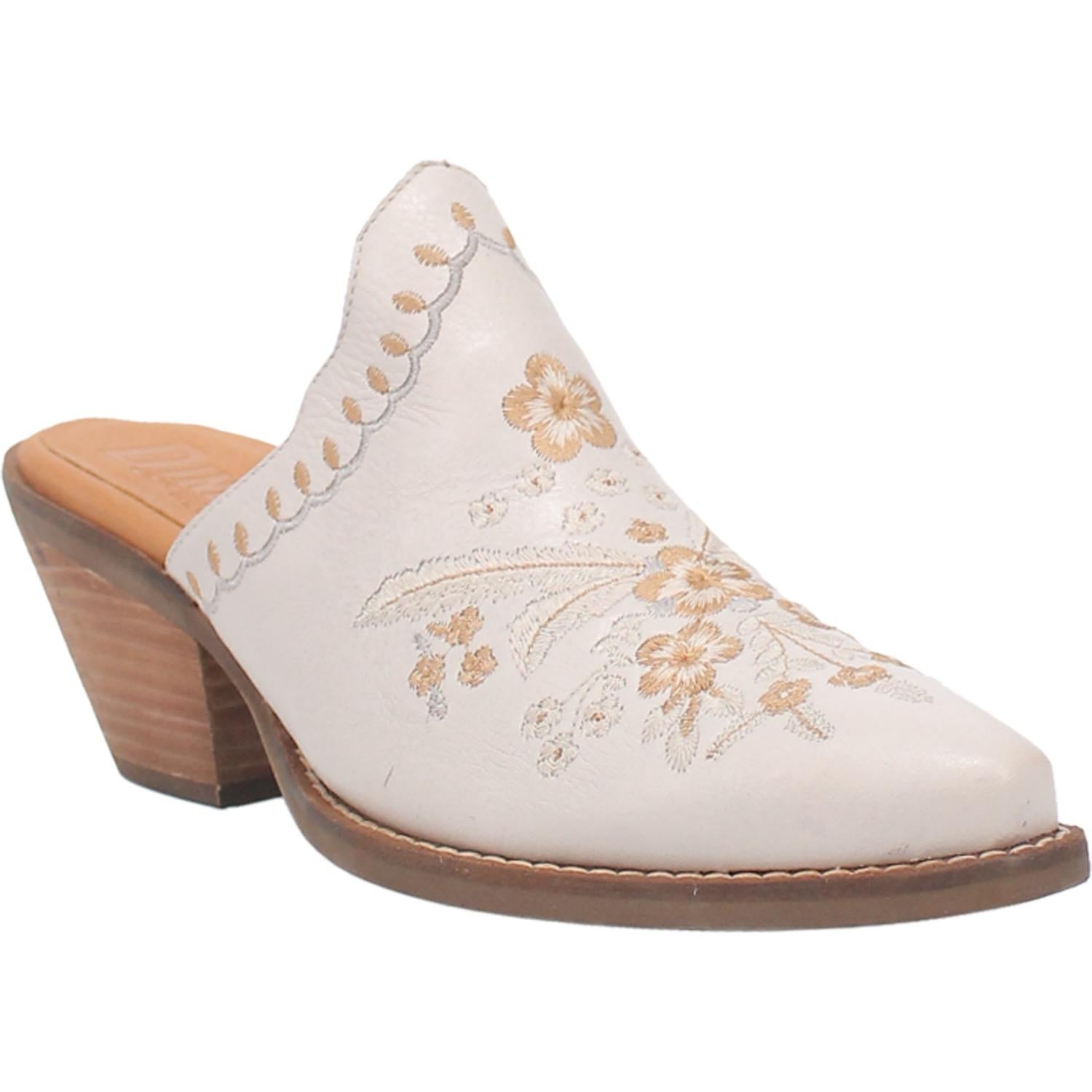 Wildflower White Embroidered Floral Leather Mules (DS)