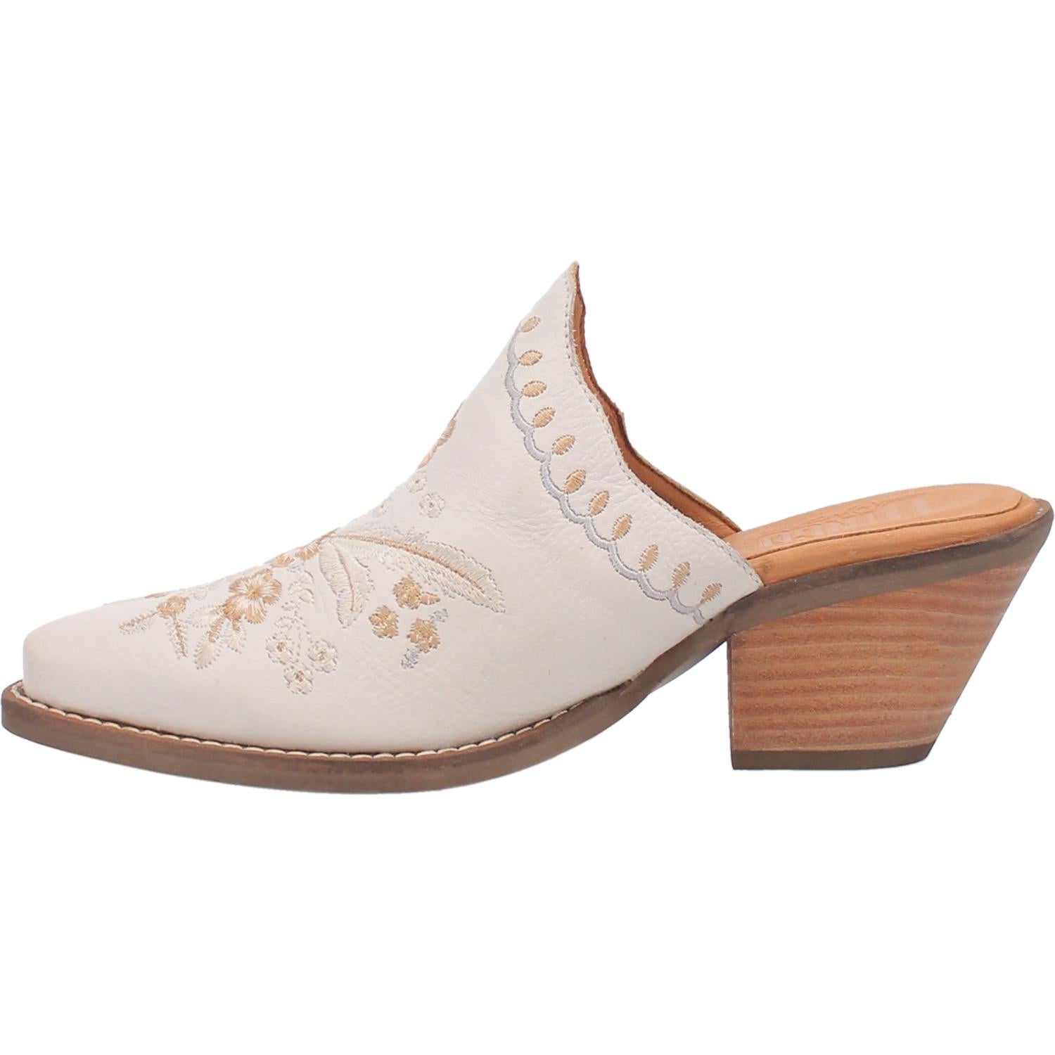 Wildflower White Embroidered Floral Leather Mules (DS) - Lil Bee's