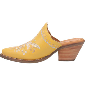 Wildflower Yellow Embroidered Floral Leather Mules (DS)