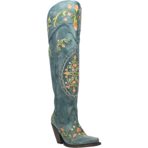 Flower Child Turquoise Rustic Leather Over The Knee High Boots (DS)