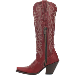 Marika Red Leather V Cut Front Knee High Boots (DS)