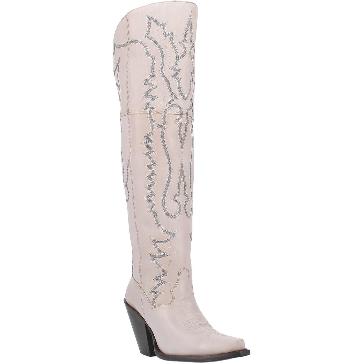 Loverly White Leather Embroidered Boots (DS)