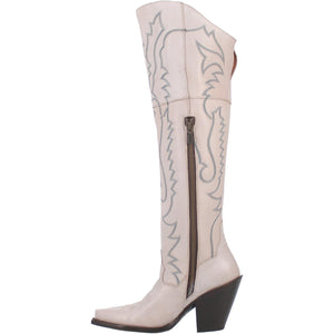 Loverly White Leather Embroidered Boots (DS)