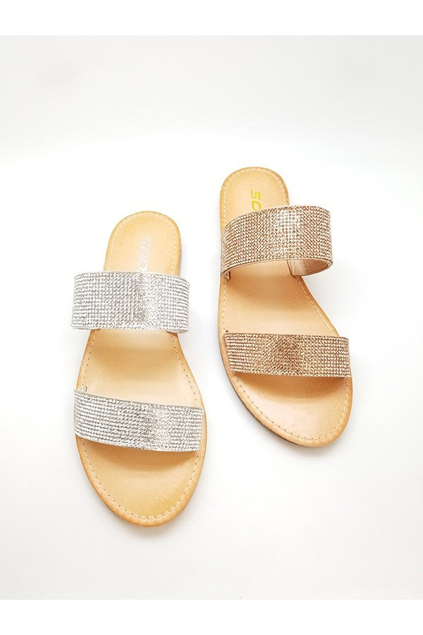 "Ole Slip On Shine" Double Strap Rhinestone Slide Sandals