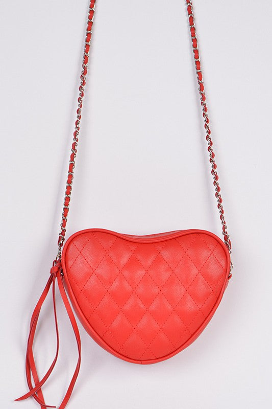 Quilted Heart Crossbody Handbag Red