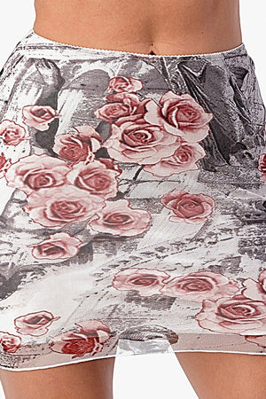 Ramble On Rose Renaissance Rose Printed Mini Skirt & Mesh Top
