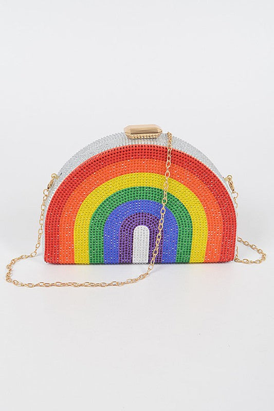 Catch The Rainbow Rhinestone Clutch/Cross Body Purse