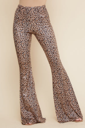 The Cat's Meow Textured Leather Leopard Print Bell Bottom Pants