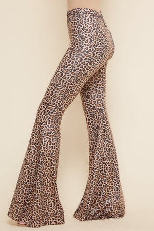 The Cat's Meow Textured Leather Leopard Print Bell Bottom Pants