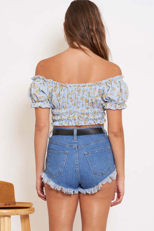 Santeria Bubble Crepe Off The Shoulder Crop Top