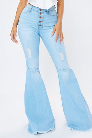 Push My Buttons Distressed Flare Jeans (DS) FG VM