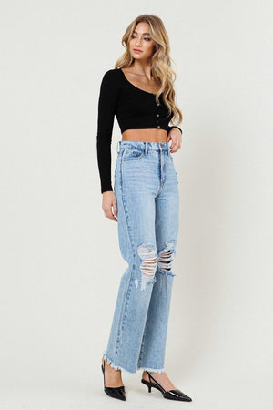Straight Up Now Tell Me Distressed Wide Leg Jeans (DS) FG