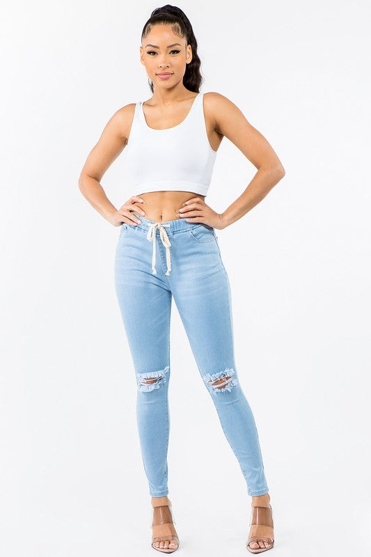 PLUS SIZE BANDED HIGH WAIST SKINNY JEANS