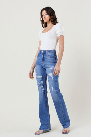 Downtown High Rise Distressed Straight Leg Jeans (DS) FG VM