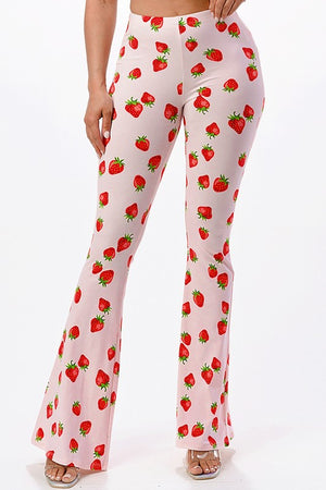 Strawberry Shortcake Print Flared Bell Bottom Pants