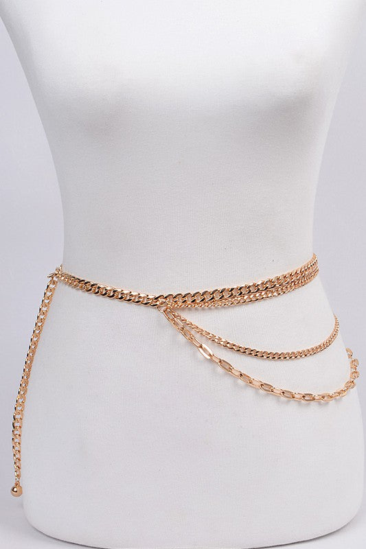 Trendy Plus Size Accessories Gold Multi-Strand Layer Chain Belt