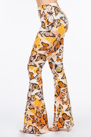 Come My Lady Monarch Butterfly Print Bell Bottom Flare Pants