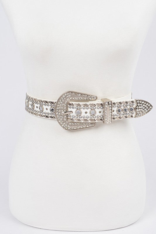 Heartbreaker Studded Rhinestone White Belt