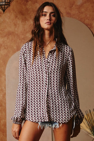 Write This Down Geometric Print Long Sleeve Button Up