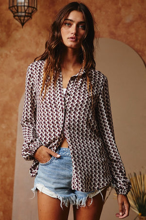 Write This Down Geometric Print Long Sleeve Button Up