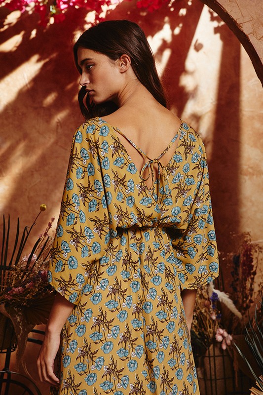 Through The Jungle Floral Print Kimono Sleeve Midi Dress - Lil Bee's  Bohemian