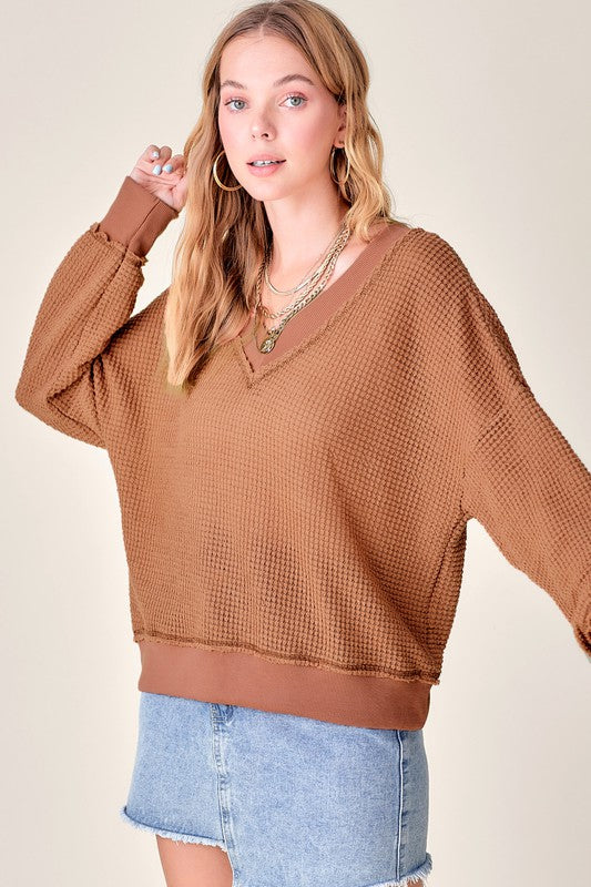 Holly Waffle Knit Oversized Top (DS) FG - Lil Bee's Bohemian Holly Waffle Knit Oversized Top (DS) FG - Lil Bee's Bohemian
